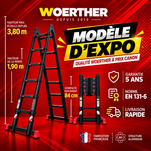 Escabeau t&eacute;lescopique Woerther Grafitek 3m80 - Mod&egrave;le d&rsquo;exposition