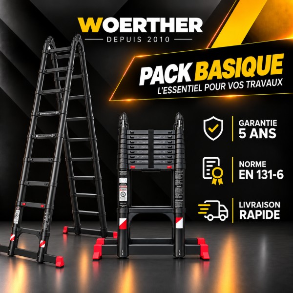 Escabeau T&eacute;lescopique Grafitek 5,6 m / 2,8 m | Pack Basique