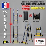 ECHELLE ESCABEAU DOUBLES BARRES STABILISATRICE, MODÈLE GRAFITEK 3M80/1.9M - PACK 4 (AVEC ROULETTES)