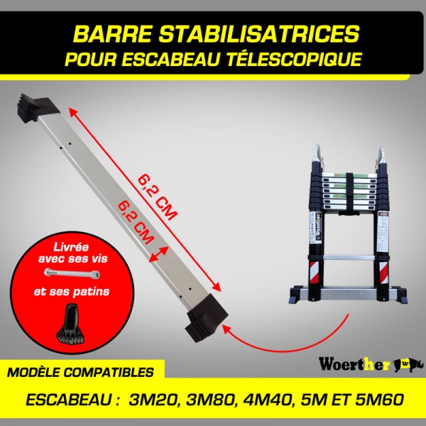 Echelle-escabeau télescopique Woerther 5m/2m50 avec double barres  stabilisatrices plus plateforme et pousse - Garantie 5 ans - Qualité  supérieure