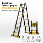ECHELLE ESCABEAU TELESCOPIQUE WOERTHER, DOUBLE FONCTIONS Grafitek 5M/2.5M | Pack Basique
