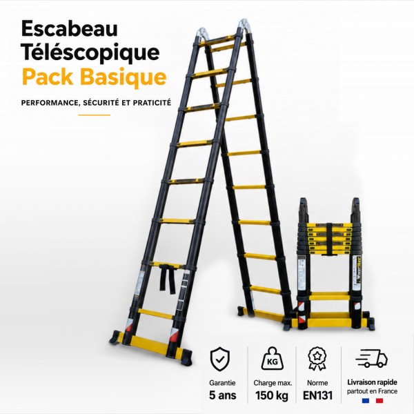 ECHELLE ESCABEAU TELESCOPIQUE WOERTHER, DOUBLE FONCTIONS Grafitek 5M/2.5M | Pack Basique