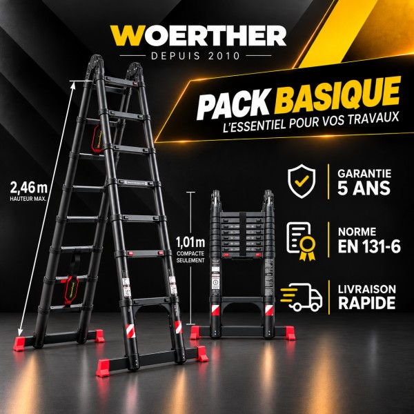 Escabeau T&eacute;lescopique Grafitek 5 m / 2,5m | Pack Basique