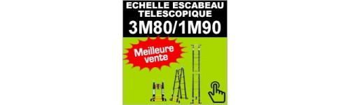 Echelle-escabeau télescopique 3m80/1m90 Woerther avec double barres  stabilisatrices - Garantie 5 ans - Qualité supérieure