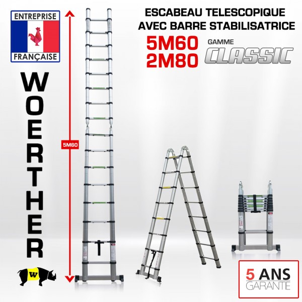 ESCABEAU-ÉCHELLE TÉLESCOPIQUE WOERTHER Double Fonctions - 5M-2M50 - avec  Plateforme-MODÈLE GRAFITEK, en Graphite ET Aluminium [200] - Cdiscount  Bricolage