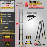 ECHELLE ESCABEAU TRIPLE FONCTIONS WOERTHER DOUBLE BARRES STABILISATRICES, GRAFITEK 5M60/2.80M - PACK 1 (AVEC PLATEFORME)