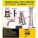 ECHELLE ESCABEAU TRIPLE FONCTIONS WOERTHER DOUBLE BARRES STABILISATRICES, GRAFITEK 5M60/2.80M - PACK 1 (AVEC PLATEFORME)