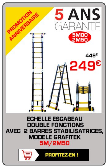 Echelle-escabeau télescopique 5m/2m50 Woerther avec double barres