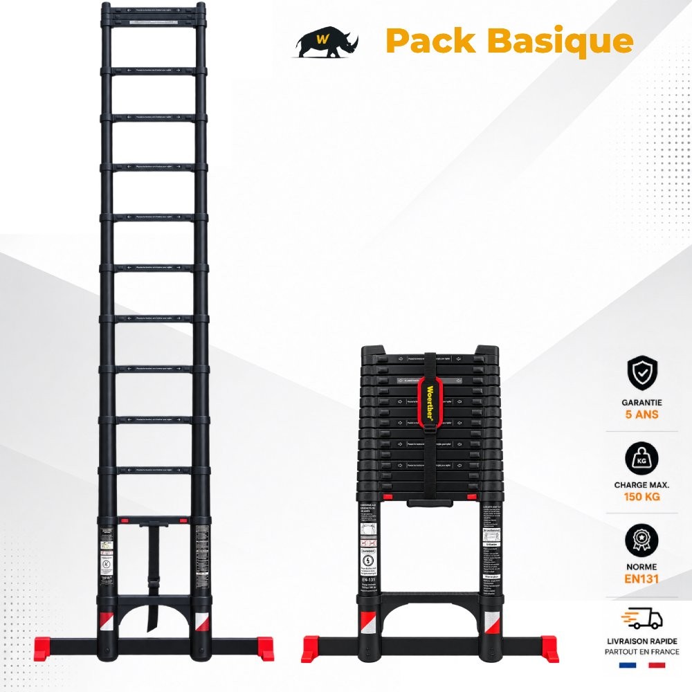 Echelle t&eacute;lescopique 4m 40 Grafitek | Pack Basique | Vente Flash