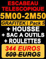 Escabeau télescopique gamme Grafitek 5m avec deux barres stabilisatrices pack 5