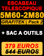 escabeau télescopique 5m 60 gamme Grafitek avec deux barres stabilisatrices pack 2