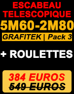 escabeau télescopique 5m 60 gamme Grafitek avec deux barres stabilisatrices pack 3