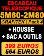 escabeau télescopique 5m 60 gamme Grafitek avec deux barres stabilisatrices pack 4