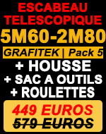 escabeau télescopique 5m 60 gamme Grafitek avec deux barres stabilisatrices pack 5