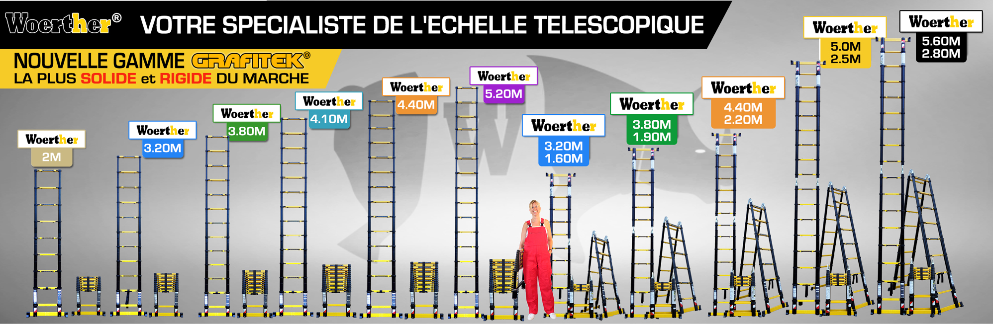 Woerther propose une large gamme d'échelle télescopique et d'escabeau télescopique 